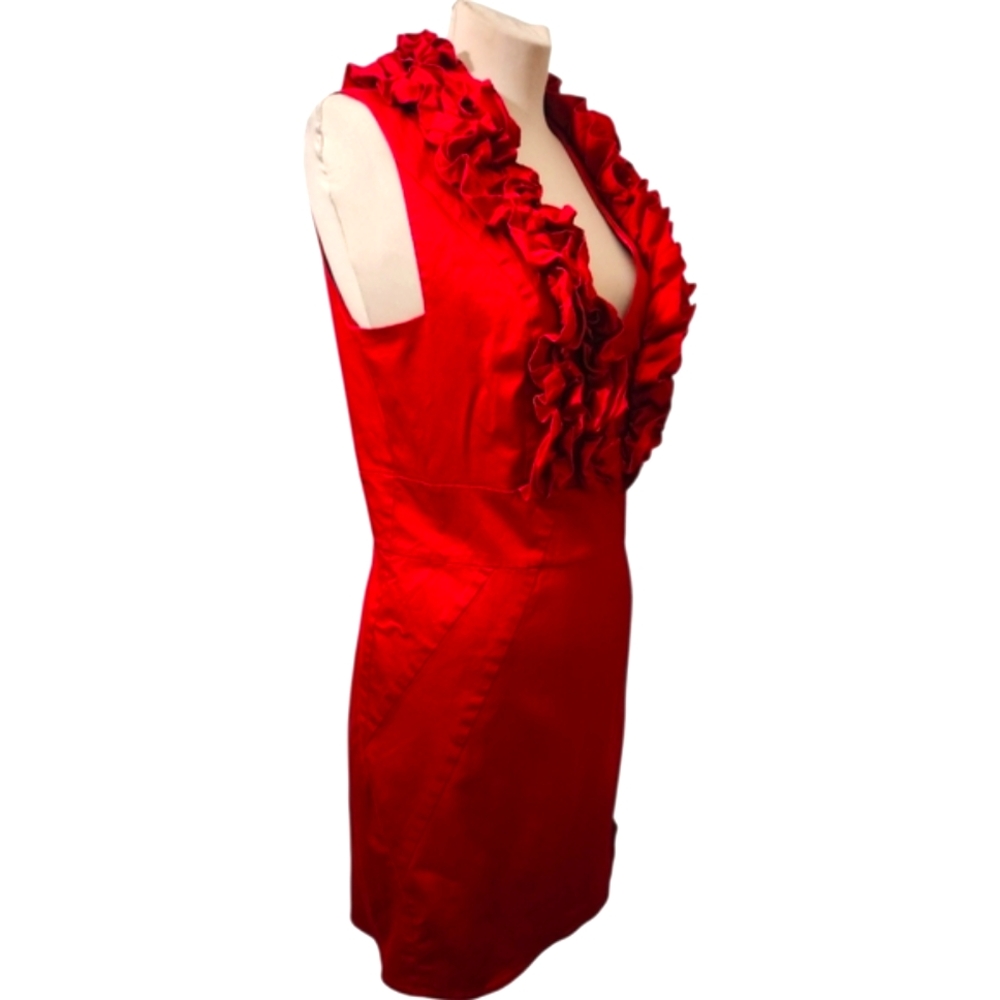 TED BAKER Red Ruffle Sleeveless Sheath Dress - Size 10 - Picture 5 of 14